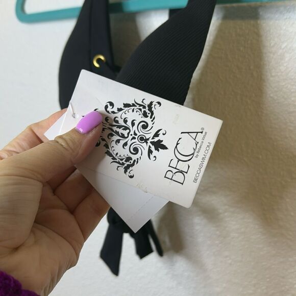 NWT- Becca-Modern Edge Halter- black with gold islets- bikini top- Size medium - Picture 7 of 11